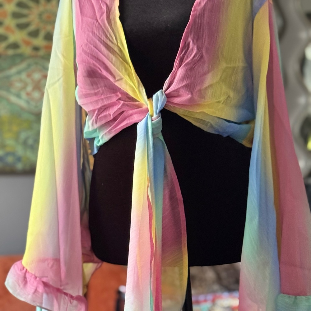 Colorful Sheer Tie-Front Blouse